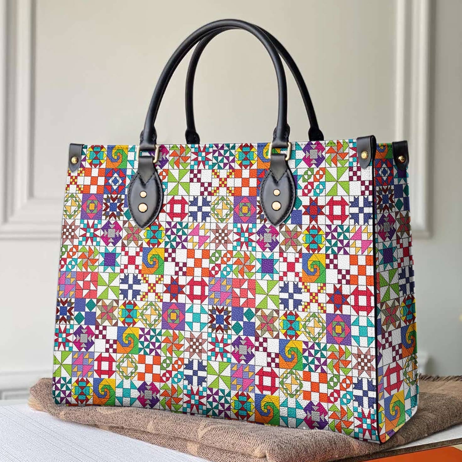  Leather Bag Colorful Quilting Blocks