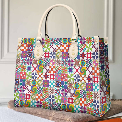  Leather Bag Colorful Quilting Blocks