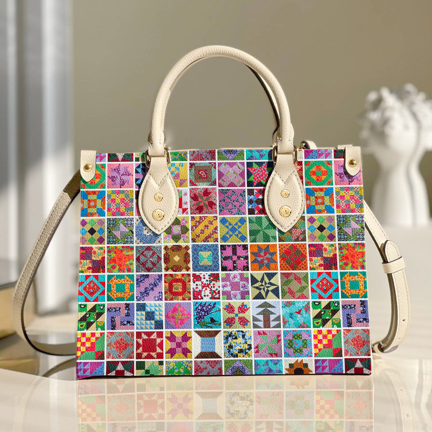  Leather Bag Traditional Quilting Blocks Blue
