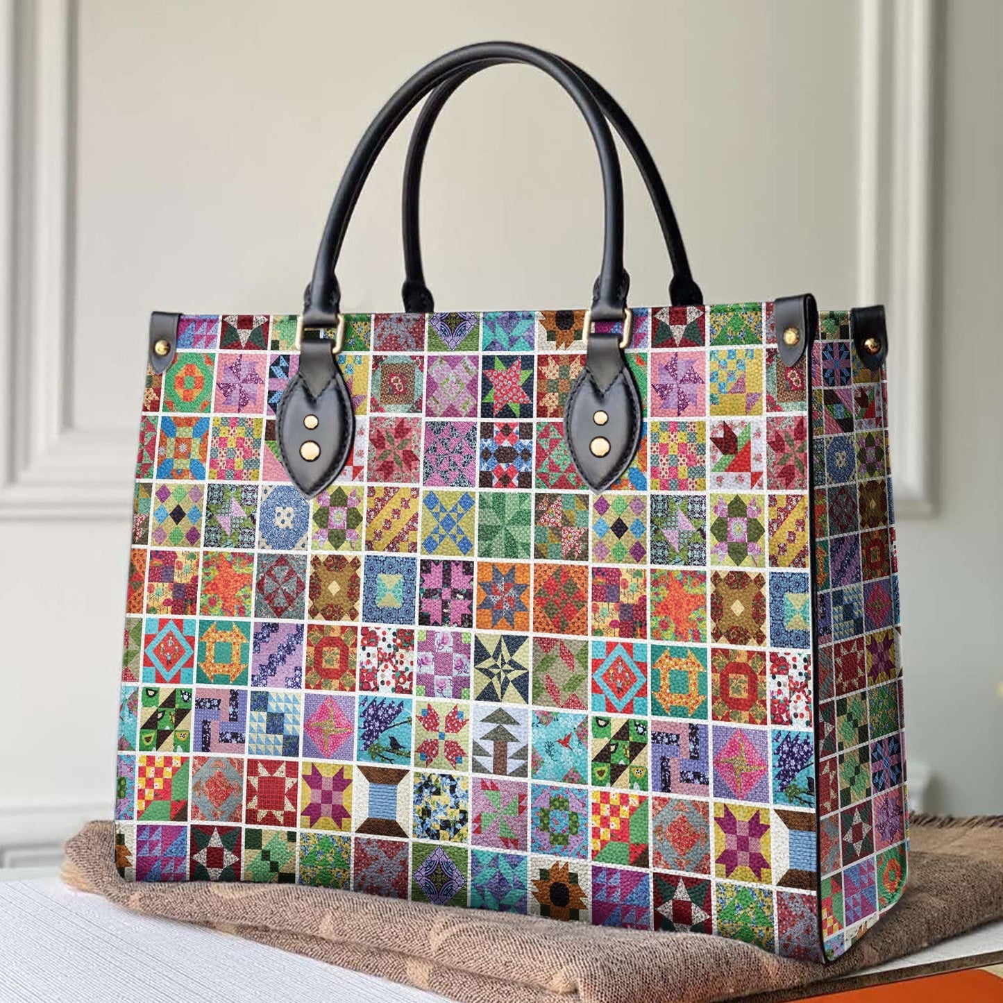  Leather Bag Traditional Quilting Blocks Blue