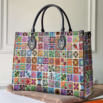  Leather Bag Traditional Quilting Blocks Blue
