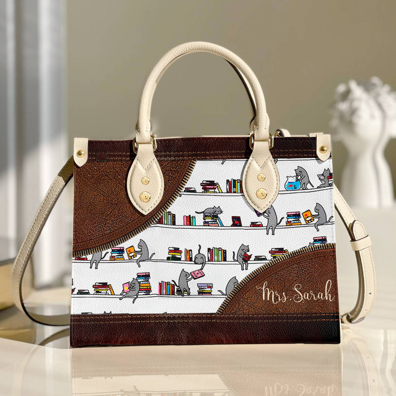  Leather Bag Cat Personalized Leather Bag Cat With Books Ver2