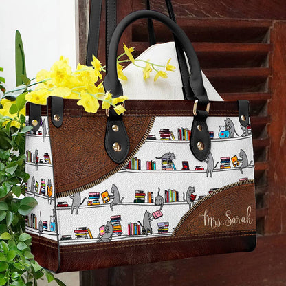  Leather Bag Cat Personalized Leather Bag Cat With Books Ver2