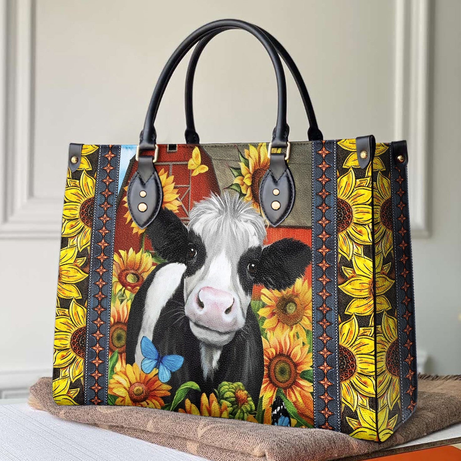  Leather Bag Cow Leather Bag Sunflower Dairy Cattle