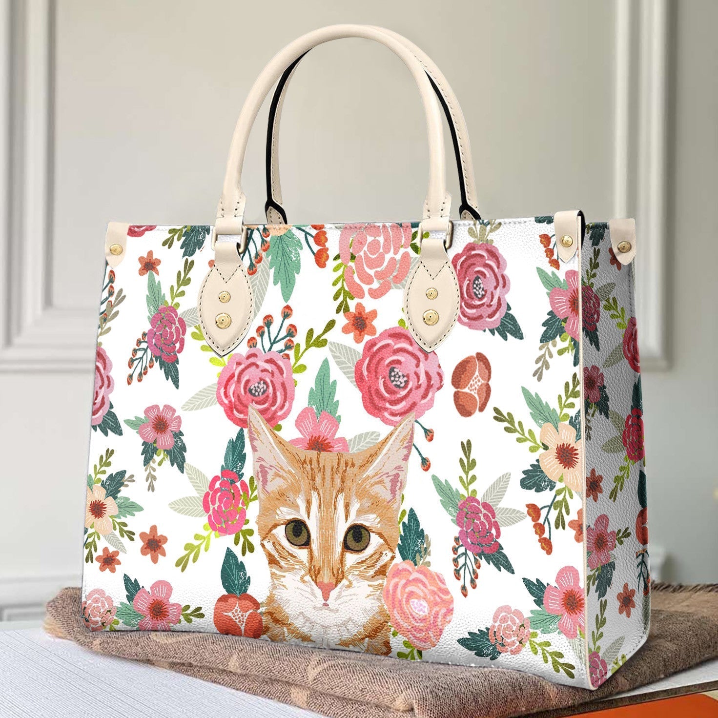  Leather Bag Cat Leather Bag Traditional Cat & Flower