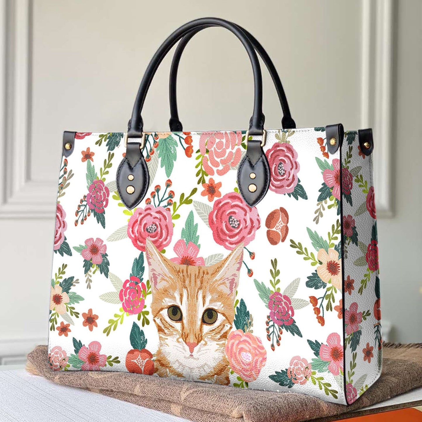  Leather Bag Cat Leather Bag Traditional Cat & Flower