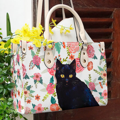 Leather Bag Cat Leather Bag Traditional Black Cat & Flower
