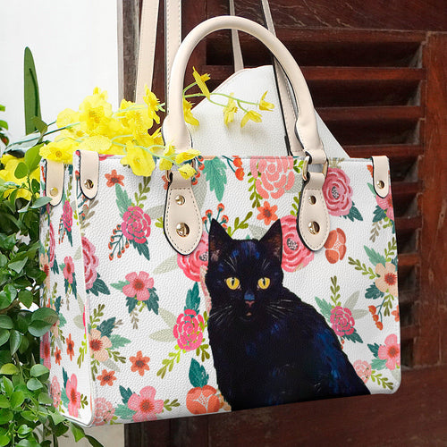  Leather Bag Cat Leather Bag Traditional Black Cat & Flower