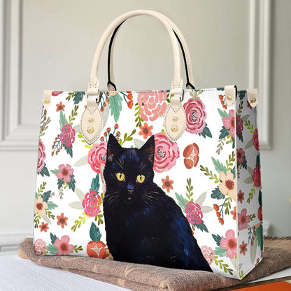  Leather Bag Cat Leather Bag Traditional Black Cat & Flower