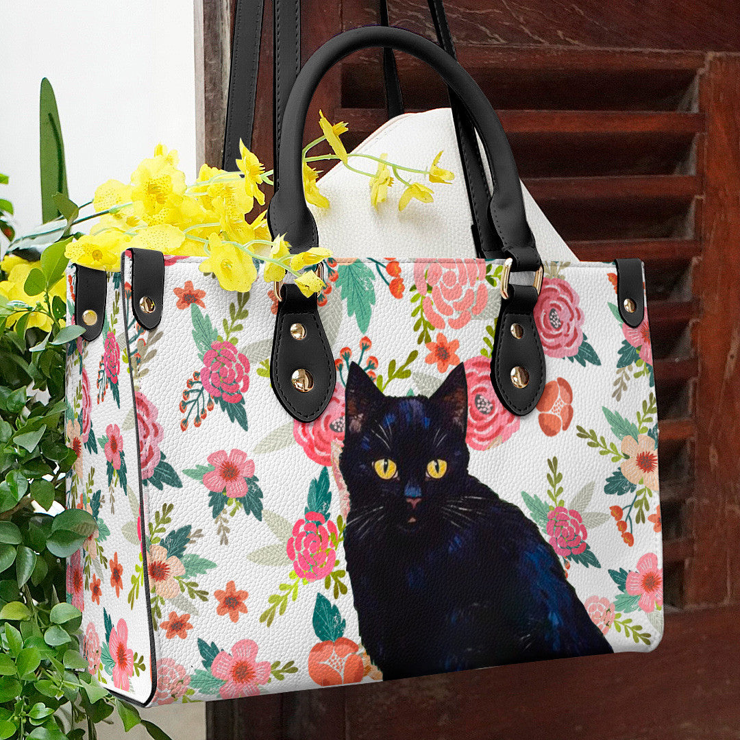  Leather Bag Cat Leather Bag Traditional Black Cat & Flower