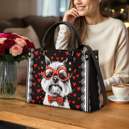Yorkie Heart & Paws Love Leather Bag