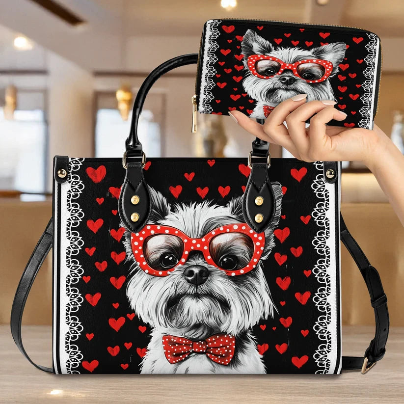Yorkie Heart & Paws Love Leather Bag