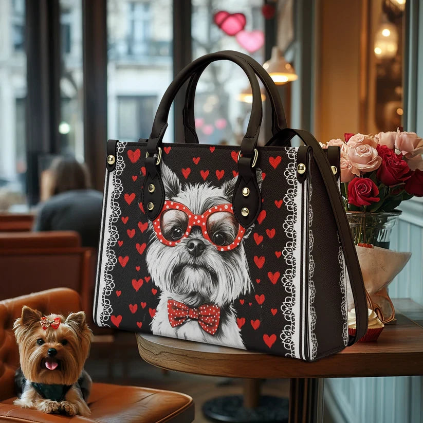 Yorkie Heart & Paws Love Leather Bag