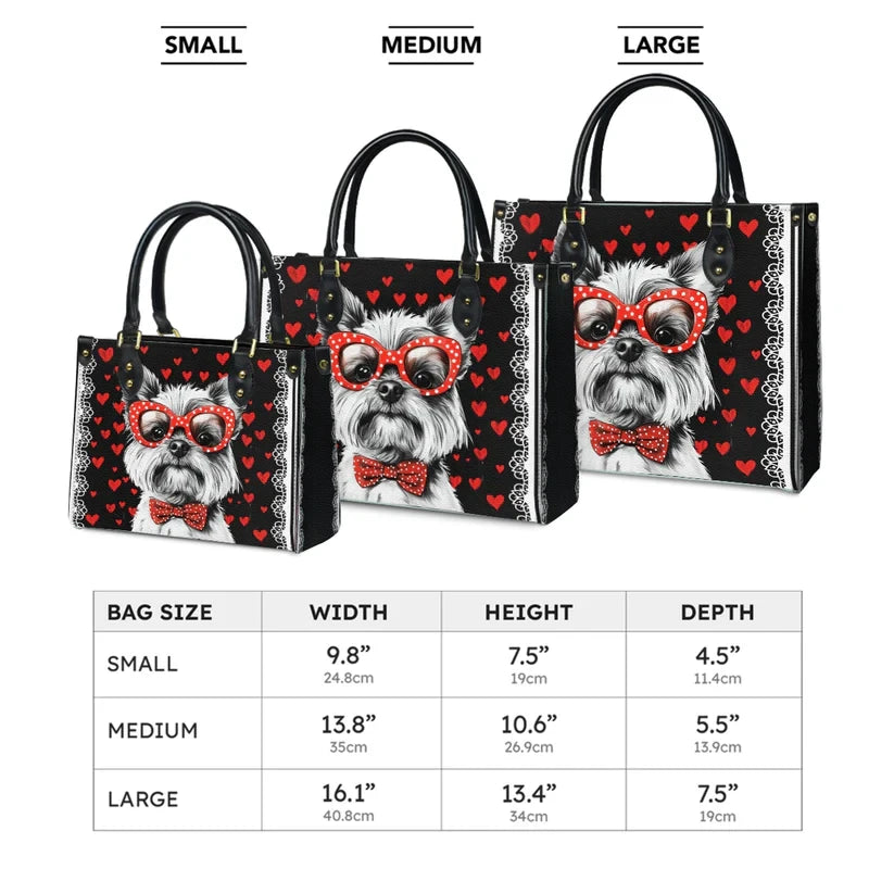 Yorkie Heart & Paws Love Leather Bag