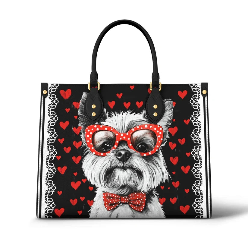 Yorkie Heart & Paws Love Leather Bag