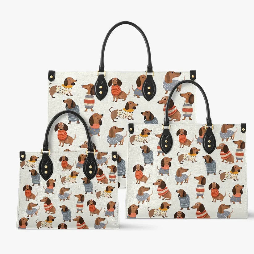 Cute Dachshund Premium Leather Bag