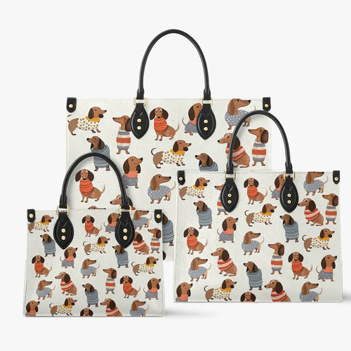 Cute Dachshund Premium Leather Bag
