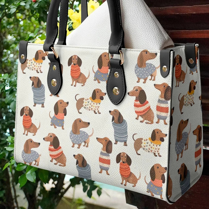 Cute Dachshund Premium Leather Bag