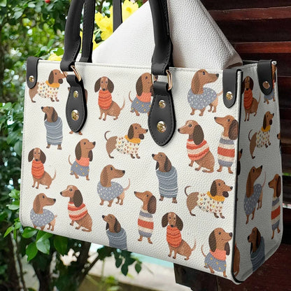 Cute Dachshund Premium Leather Bag