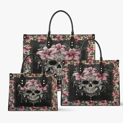 Sugar Skull With Lilies Leather Bag