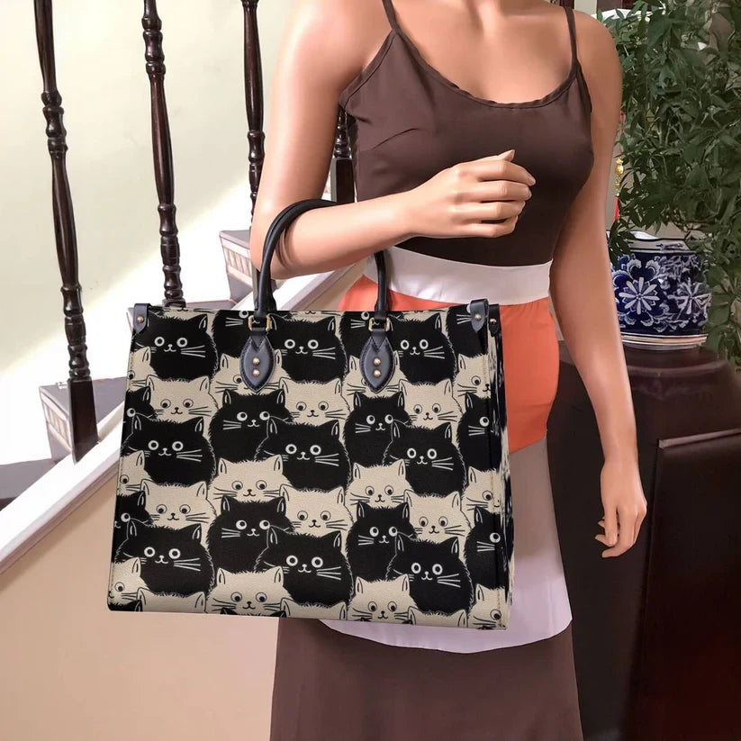 Cute Face Cats Leather Bag