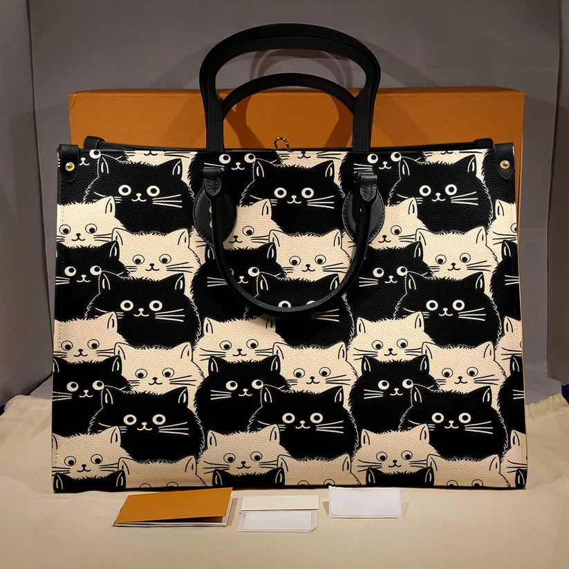 Cute Face Cats Leather Bag