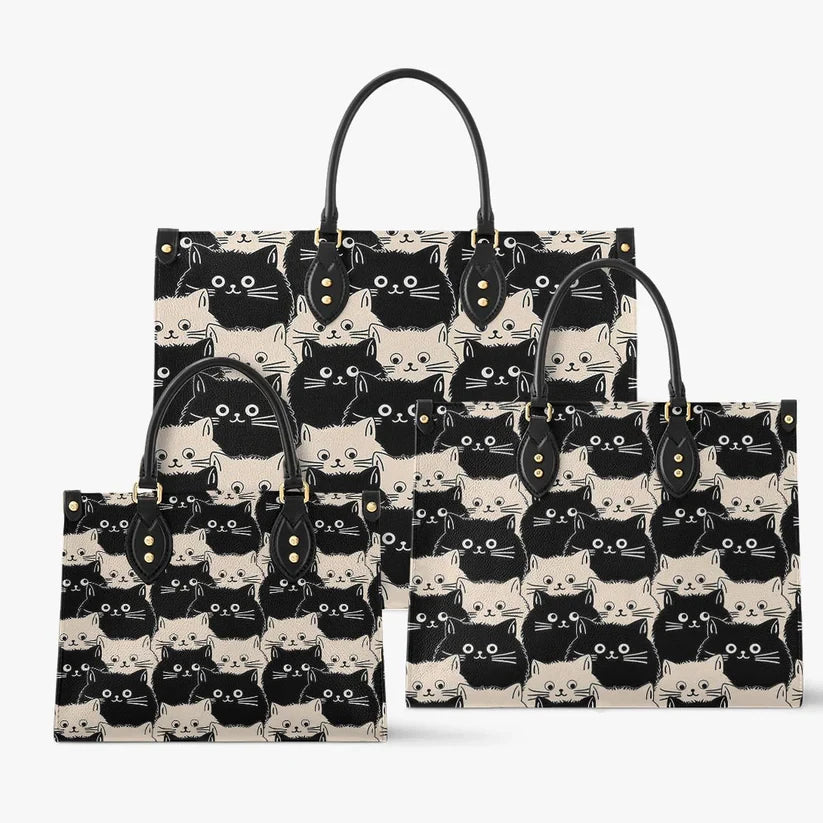 Cute Face Cats Leather Bag