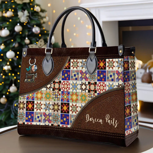 Personalized Colorful Quilt Blocks Leather Bag