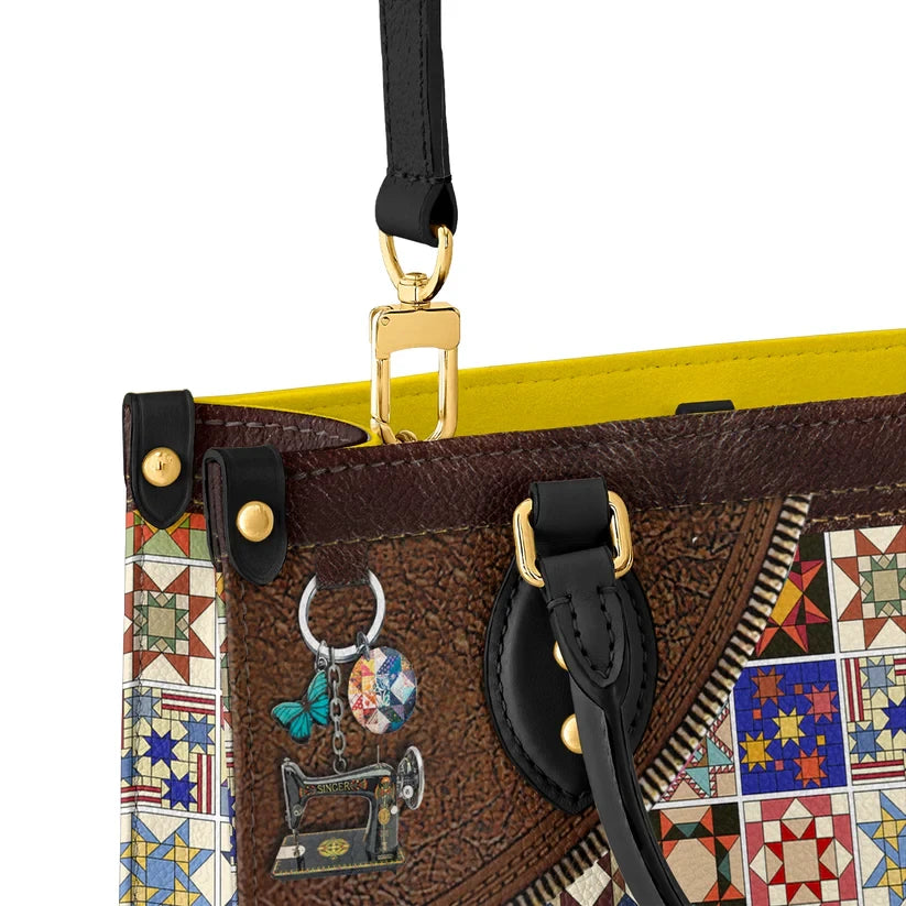 Personalized Colorful Quilt Blocks Leather Bag