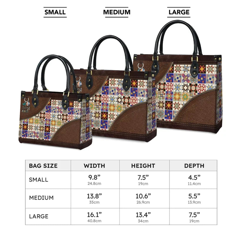 Personalized Colorful Quilt Blocks Leather Bag