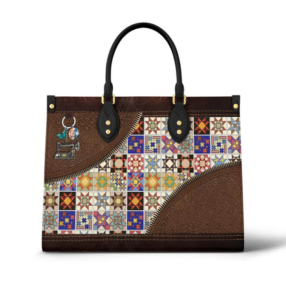 Personalized Colorful Quilt Blocks Leather Bag