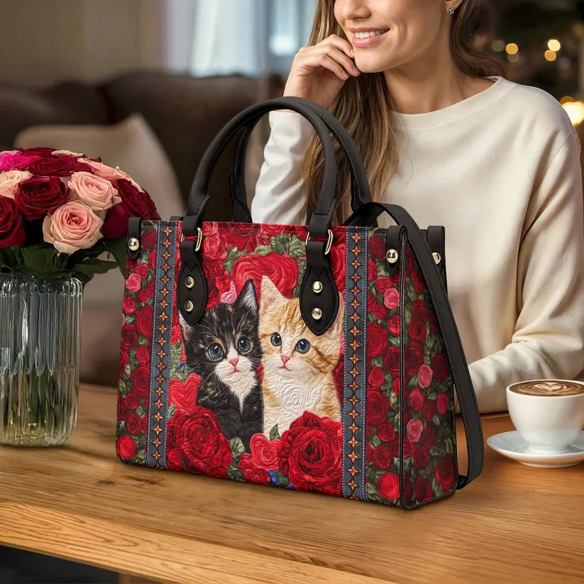 Cat Purrfect Rose Leather Bag