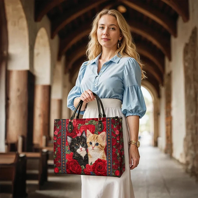 Cat Purrfect Rose Leather Bag