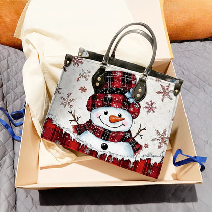 Plaid Snowman Joy Leather Bag