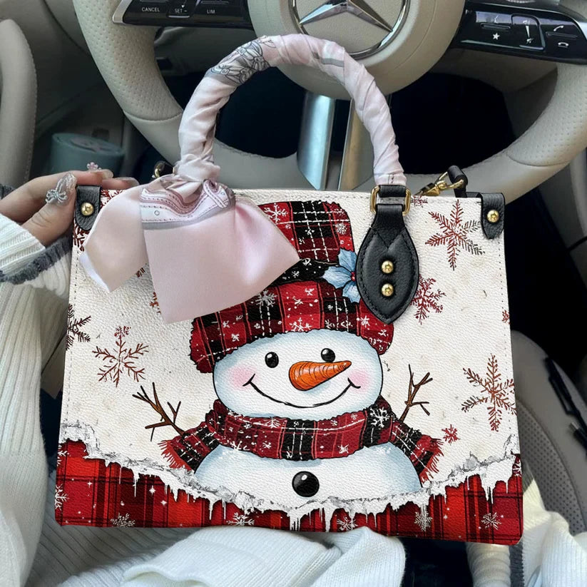 Plaid Snowman Joy Leather Bag