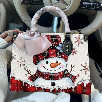 Plaid Snowman Joy Leather Bag