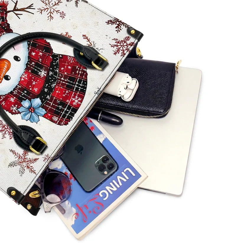 Plaid Snowman Joy Leather Bag