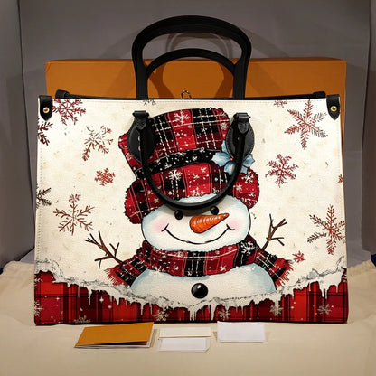 Plaid Snowman Joy Leather Bag