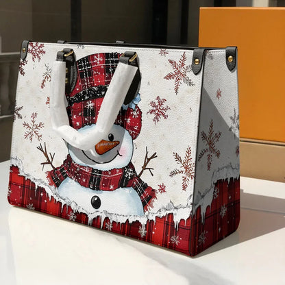 Plaid Snowman Joy Leather Bag