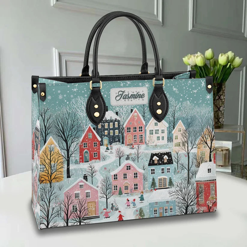Personalized Christmas Winter Wonderland Leather Bag