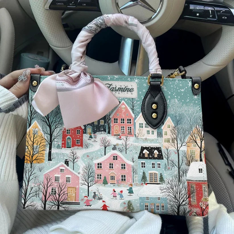 Personalized Christmas Winter Wonderland Leather Bag