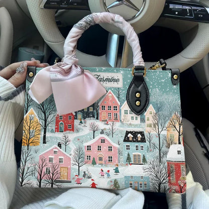 Personalized Christmas Winter Wonderland Leather Bag