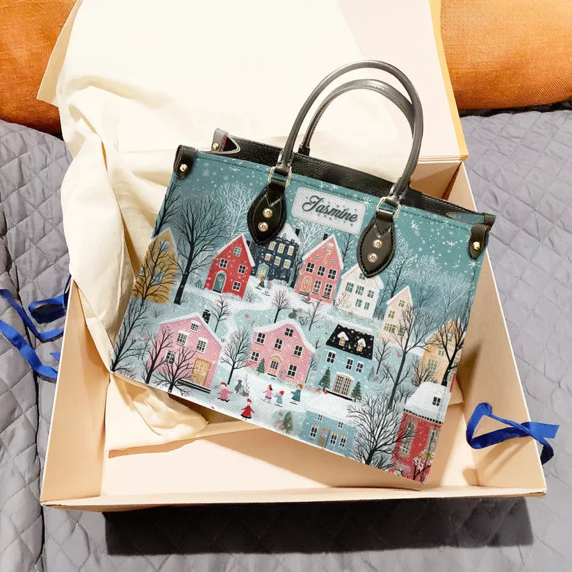 Personalized Christmas Winter Wonderland Leather Bag