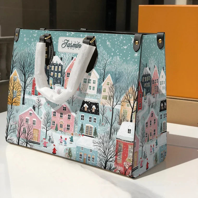 Personalized Christmas Winter Wonderland Leather Bag