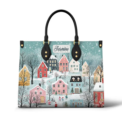Personalized Christmas Winter Wonderland Leather Bag