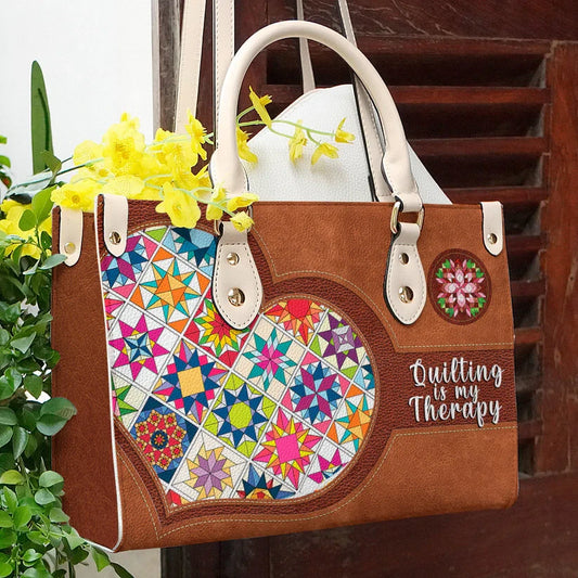 Quilting Is My Therapy Leather Bag