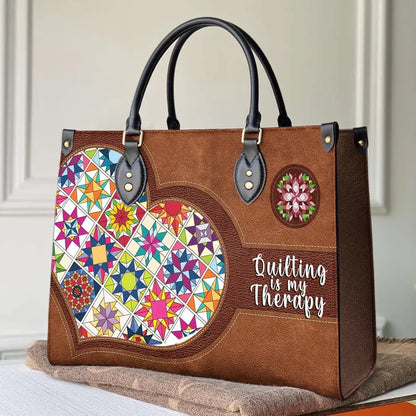 Quilting Is My Therapy Leather Bag