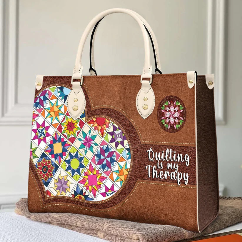 Quilting Is My Therapy Leather Bag