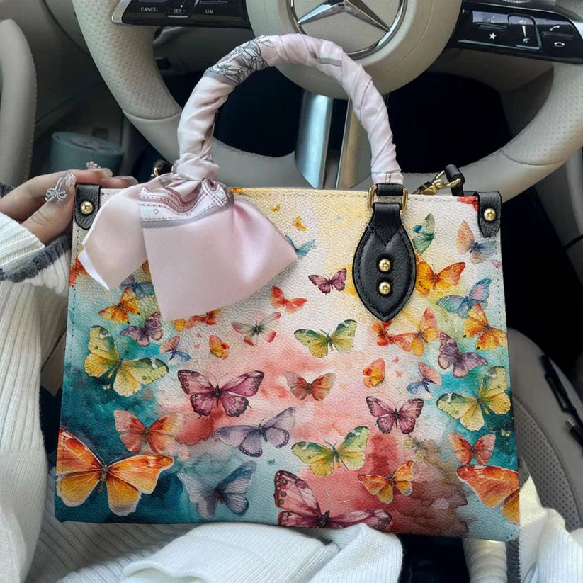 Traditional Colorful Butterfly Leather Bag