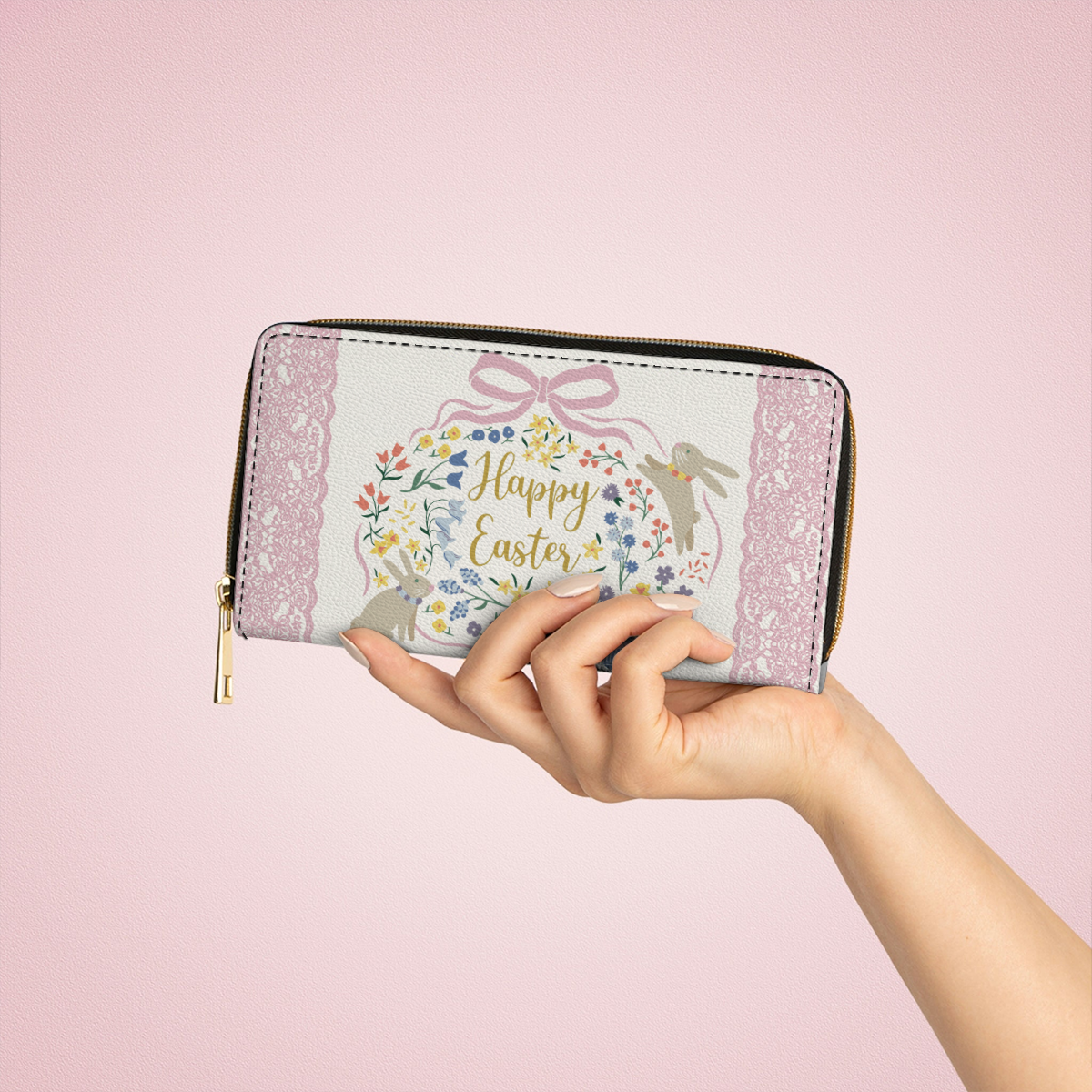  Leather Clutch Purse With Wristlet Strap Handle Easter Bliss